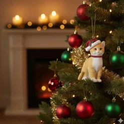Kerstballen-Merkloos Bellatio decorations Kersthanger - kat - 9 cm - kerstboom