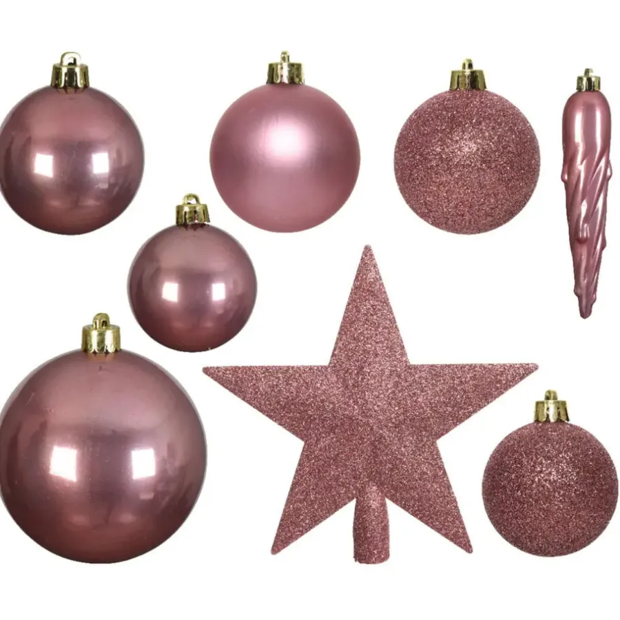 Kerstdecoratie-Bellatio Decorations Kerstballen - 33x st - oudroze - met piek