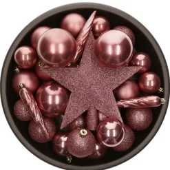Kerstdecoratie-Bellatio Decorations Kerstballen - 33x st - oudroze - met piek