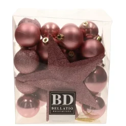 Kerstdecoratie-Bellatio Decorations Kerstballen - 33x st - oudroze - met piek