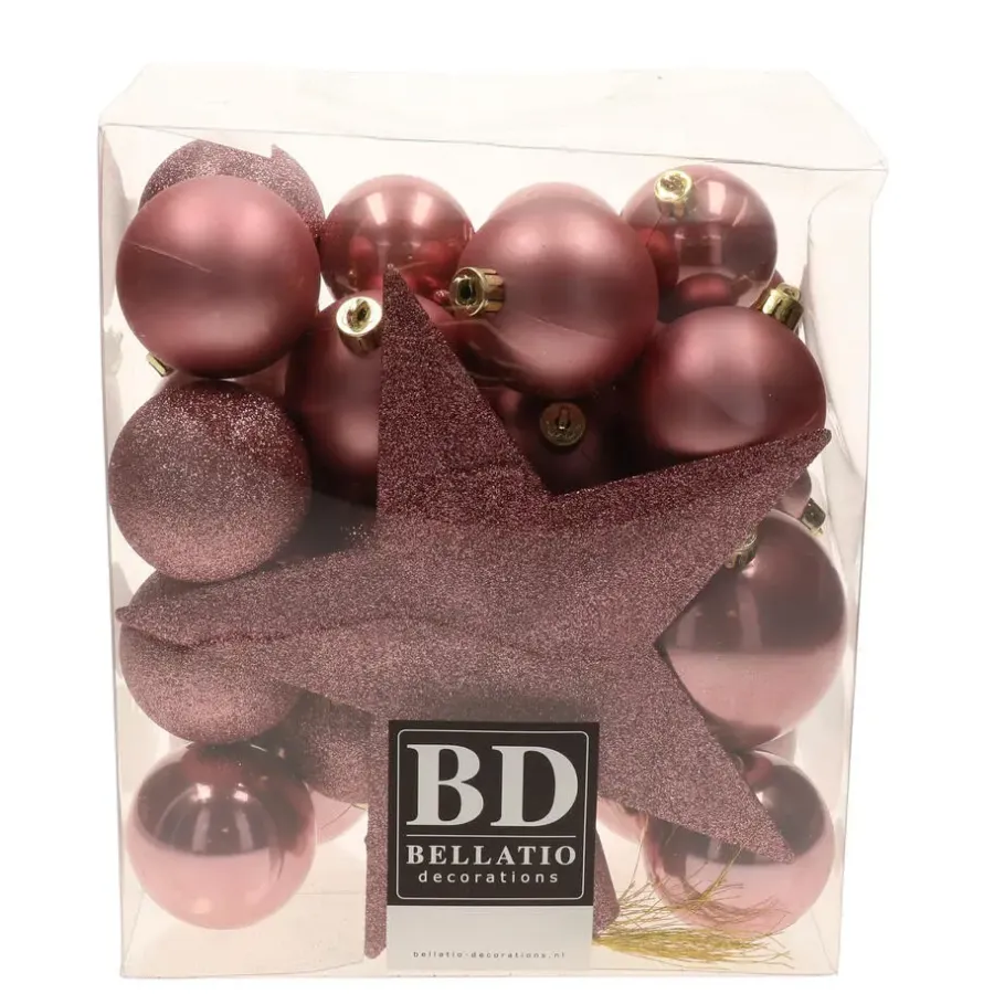 Kerstdecoratie-Bellatio Decorations Kerstballen - 33x st - oudroze - met piek