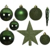 Kerstdecoratie-Bellatio Decorations Kerstballen - 33x - donkergroen - met piek