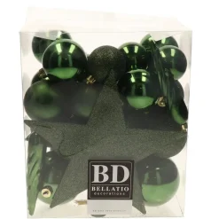 Kerstdecoratie-Bellatio Decorations Kerstballen - 33x - donkergroen - met piek