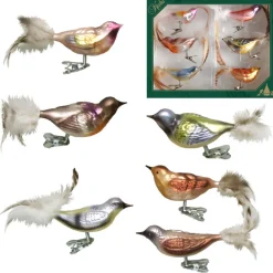 Kerstballen|Kerstdecoratie-Krebs Bellatio Decorations Kersthangers - 6 stuks - vogels op clip - 11 cm