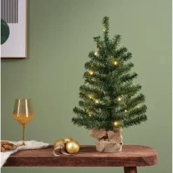 Kerstbomen-Bellatio Decorations Kunst kerstboom - H75 cm - met verlichting