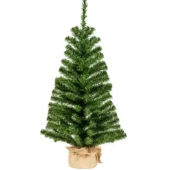 Kerstbomen-Bellatio Decorations Kunst kerstboom - groen - H90 cm - jute zak