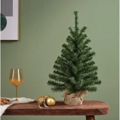 Kerstbomen-Bellatio Decorations Kunst kerstboom - groen - H90 cm - jute zak