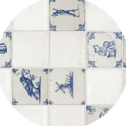 Bellatio Design Tafelzeil - Delfts blauwe tegel print - rond - 160 cm