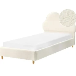 Beliani BELLEVUE - Eenpersoonsbed - Gebroken wit - 90 x 200 cm - Bouclé