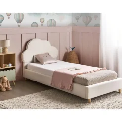 Beliani BELLEVUE - Eenpersoonsbed - Gebroken wit - 90 x 200 cm - Bouclé