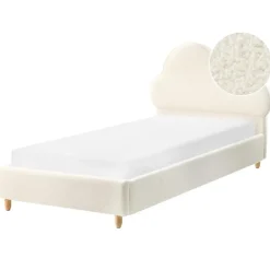 Beliani BELLEVUE - Eenpersoonsbed - Gebroken wit - 90 x 200 cm - Bouclé