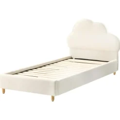 Beliani BELLEVUE - Eenpersoonsbed - Gebroken wit - 90 x 200 cm - Bouclé