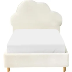 Beliani BELLEVUE - Eenpersoonsbed - Gebroken wit - 90 x 200 cm - Bouclé