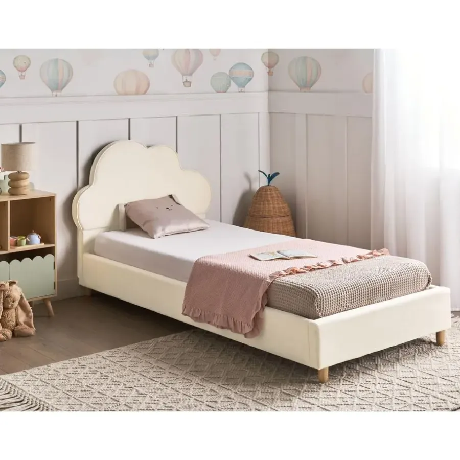 Beliani BELLEVUE - Eenpersoonsbed - Lichtbeige - 90 x 200 cm - Fluweel
