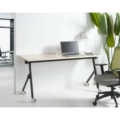 Beliani BENDI - Inklapbaar bureau - Lichthout/Zwart - 160 x 60 cm - Staal