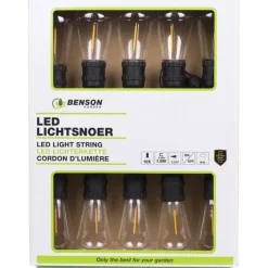 Buitenverlichting|Lichtsnoeren-Benson Lichtsnoer - LED - 10 lampen - 700 cm - warm wit - timer