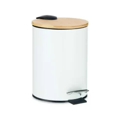 Berilo Prullenbak/pedaalemmer - wit - 3 liter - metaal/bamboe