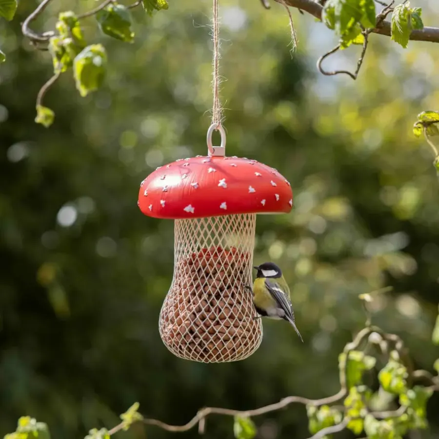 Tuindecoratie-Best for Birds Voedersilo noten Fungi - PVC/ijzer - 13 x 18 cm