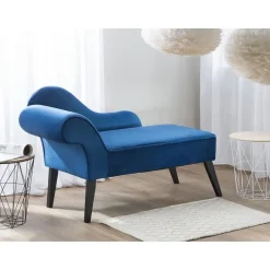 Loveseats-Beliani BIARRITZ - Chaise longue - Blauw - Linkerzijde - Fluweel