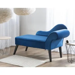Loveseats-Beliani BIARRITZ - Chaise longue - Blauw - Rechterzijde - Fluweel