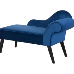 Loveseats-Beliani BIARRITZ - Chaise longue - Blauw - Rechterzijde - Fluweel