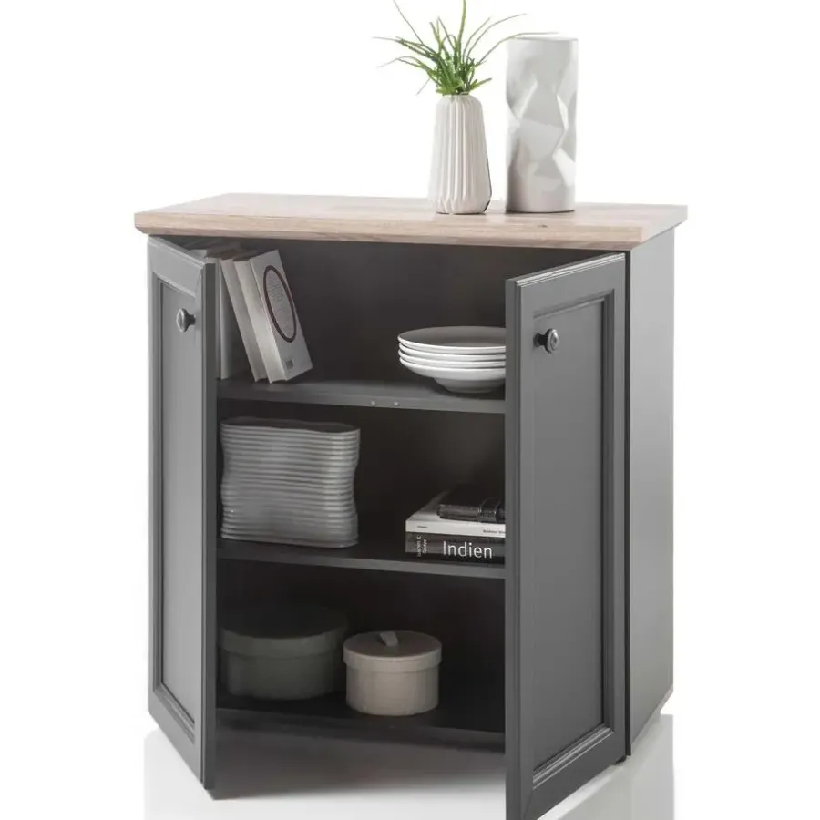 Emob Bijzetkastje Norah 82cm met 2 deuren - grijs/bruin