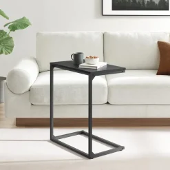 Bijzettafels-Merkloos Bijzettafel - Koffietafel - 55x35x66cm - Metaal & Spaanplaat - Zwart