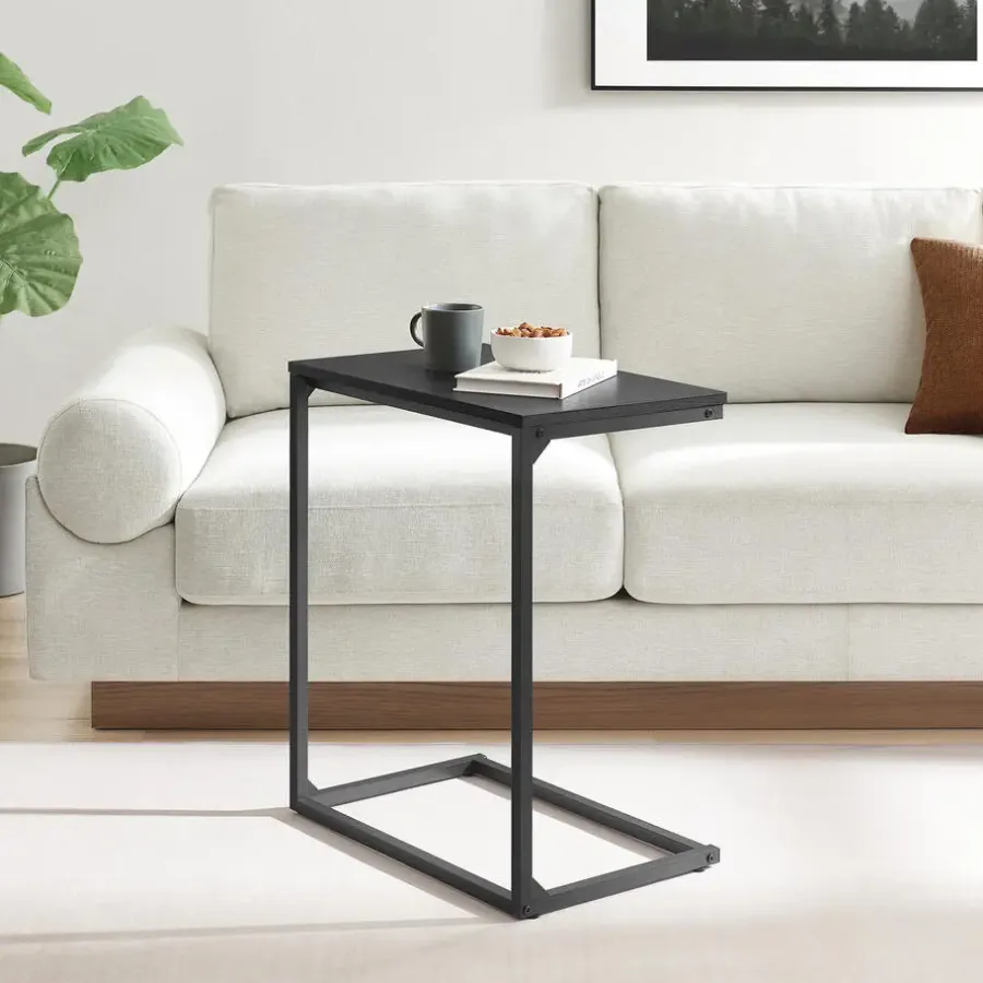 Bijzettafels-Merkloos Bijzettafel - Koffietafel - 55x35x66cm - Metaal & Spaanplaat - Zwart