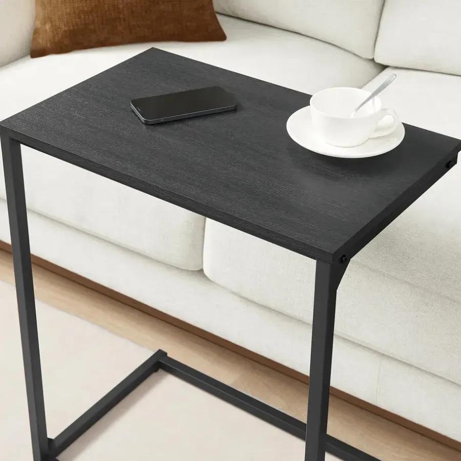 Bijzettafels-Merkloos Bijzettafel - Koffietafel - 55x35x66cm - Metaal & Spaanplaat - Zwart