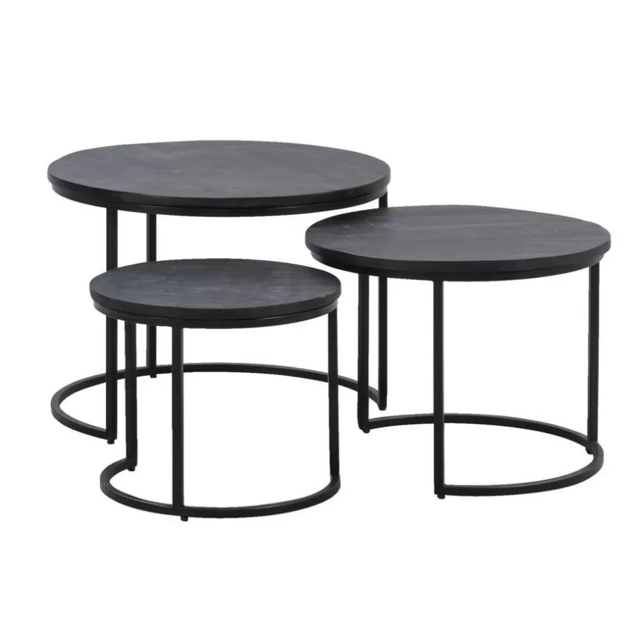 Bijzettafels-Leen Bakker Bijzettafels Noxy - mangohout - set van 3