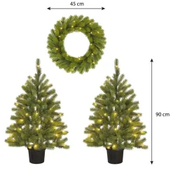 Kerstbomen-Black Box Trees Nagoya Set van 2 Kerstbomen en 1 Krans - H90 x Ø45 cm