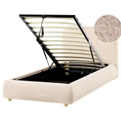 1-Persoons Bedden-Leen Bakker BLAGNAC - Bed met opbergruimte - Lichtbeige - 90 x 200 cm - Bouclé