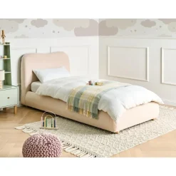 1-Persoons Bedden-Leen Bakker BLAGNAC - Bed met opbergruimte - Lichtbeige - 90 x 200 cm - Bouclé