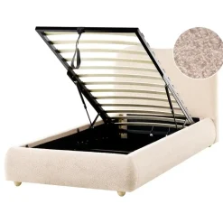 1-Persoons Bedden-Leen Bakker BLAGNAC - Bed met opbergruimte - Lichtbeige - 90 x 200 cm - Bouclé