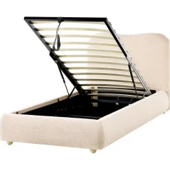 1-Persoons Bedden-Leen Bakker BLAGNAC - Bed met opbergruimte - Lichtbeige - 90 x 200 cm - Bouclé