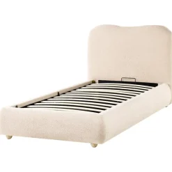1-Persoons Bedden-Leen Bakker BLAGNAC - Bed met opbergruimte - Lichtbeige - 90 x 200 cm - Bouclé