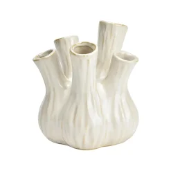 Merkloos Bloemenvaas - tulpenvaas - wit - keramiek - 13x13x16 cm - toetervaas