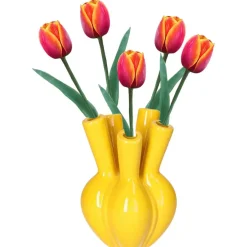 Vazen-Merkloos Bloemenvaas/tulpenvaas - geel - keramiek - 12 x 18 cm