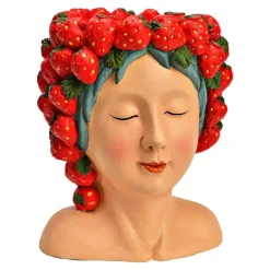 Merkloos Bloempot/vaas vrouwenhoofd - aardbeienmeisje - 22 x 28 x 21 cm