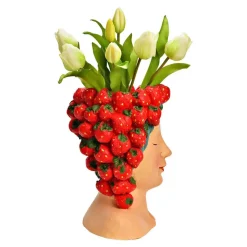 Merkloos Bloempot/vaas vrouwenhoofd - aardbeienmeisje - 22 x 28 x 21 cm