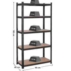 Stellingkasten-Bobbel Home Bobbel Garden- Stellingkast - 5 planken - 180 x 90 x 40 cm - Zwart