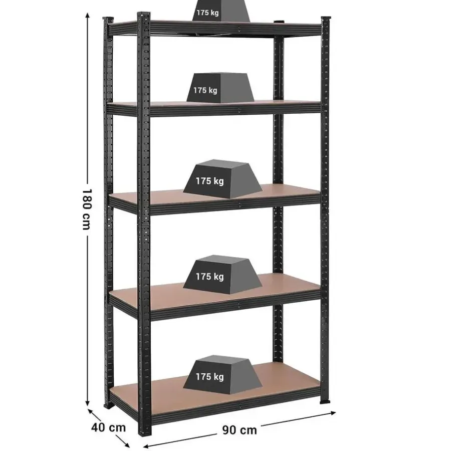 Stellingkasten-Bobbel Home Bobbel Garden- Stellingkast - 5 planken - 180 x 90 x 40 cm - Zwart