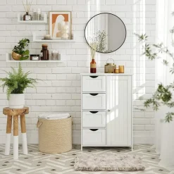 Ladekasten|Ladekasten-Bobbel Home - Badkamerkast - 4 laden - Houten - Wit