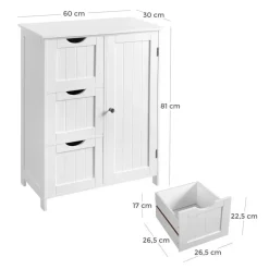 Hoge Kasten-Bobbel Home - Badkamermeubel - Badkamerkast - 3 Lades - 1 Deur - Hout - Wit