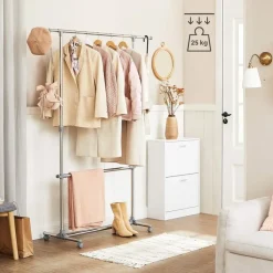 Kledingopbergers|Kledingrekken-Parya Home Bobbel Home - Garderoberek - Met wieltjes - Hoogte verstelbaar - RVS - Zilver