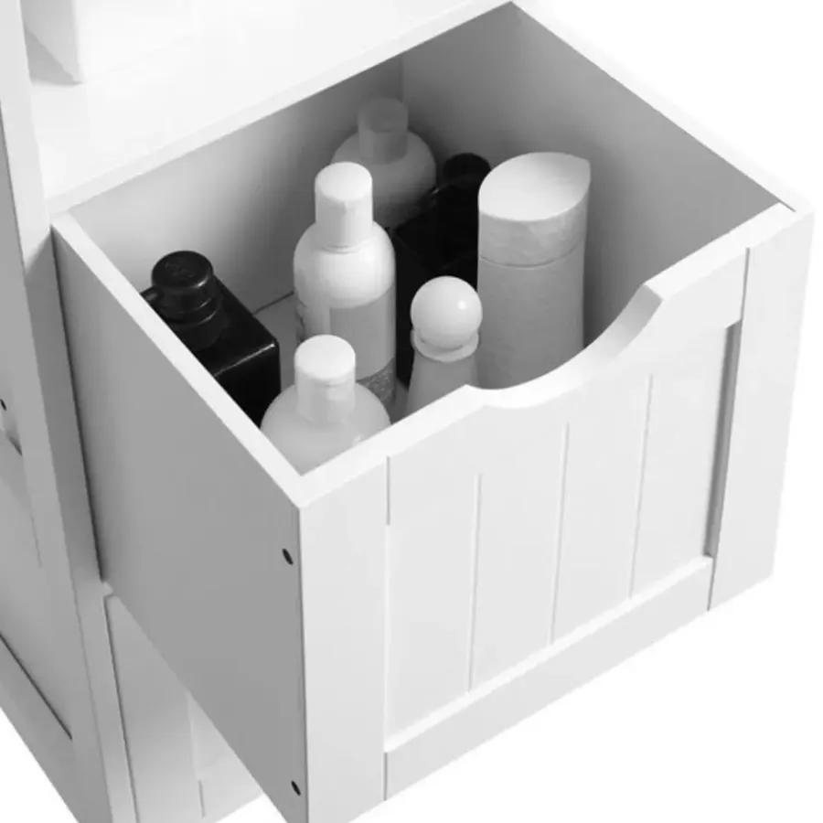 Hoge Kasten-Bobbel Home - Hoge kast voor badkamer, opbergmeubel op poten, wit