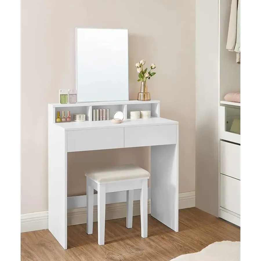 Kaptafels-Parya Home Bobbel Home - Kaptafel met rechthoekige spiegel - Wit