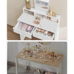 Kaptafels-Parya Home Bobbel Home - Kaptafel met rechthoekige spiegel - Wit