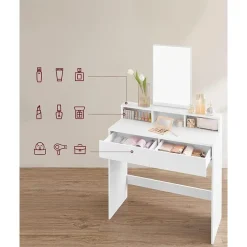 Kaptafels-Parya Home Bobbel Home - Kaptafel met rechthoekige spiegel - Wit