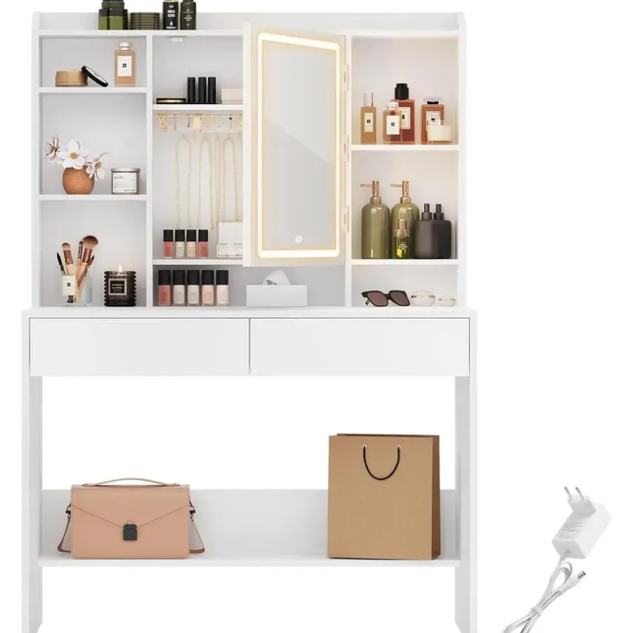 Kaptafels-Parya Home Bobbel Home - Moderne Witte Make-up tafel met Instelbare LED Verlichting